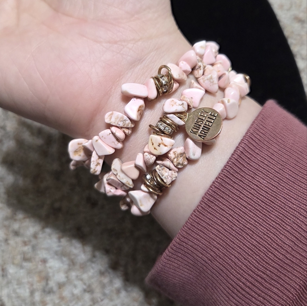 Kinsley Armelle Bracelets Set of 3 Pink and Gold Gemstone Chip Bracelet - Picture 2 of 5